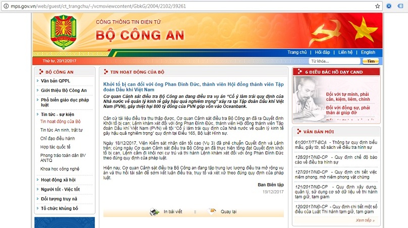 Khởi tố bị can đối với ông Phan Đình Đức, thành viên Hội đồng thành viên PVN