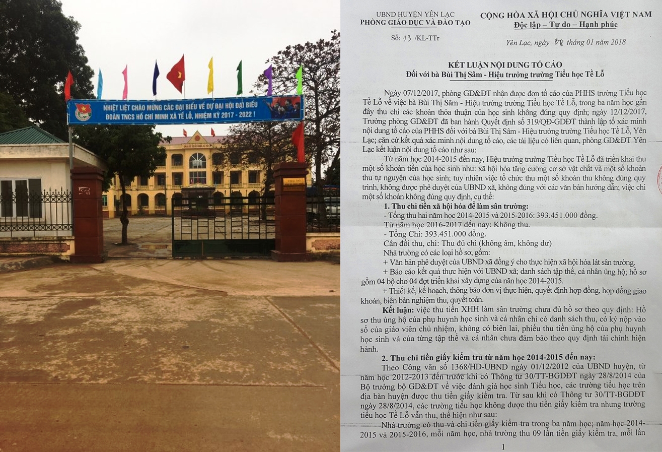 Trường tiểu học Tề Lỗ Vĩnh Phúc  Cần làm rõ những sai phạm của Hiệu trưởng