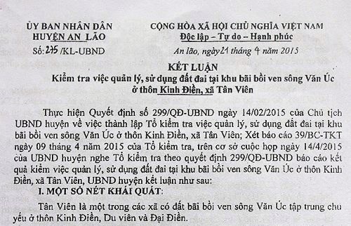 An Lão, Hải Phòng Xử lý dứt điểm sai phạm ở xã Tân Viên trong đầu năm 2018