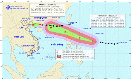 Bão số 5 suy yếu thành ATNĐ, siêu bão MANGKHUT tăng tốc tiến vào biển Đông