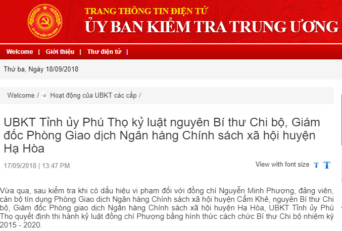 Gia hạn nợ không đúng quy định, một Giám đốc Ngân hàng huyện bị kỷ luật