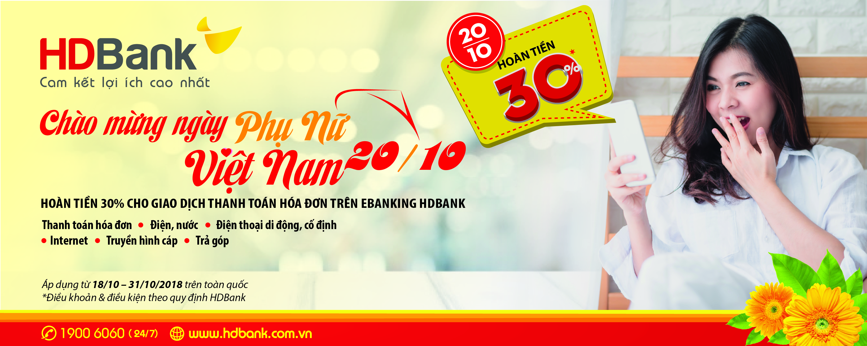HDbank hoàn tiền 30 eBanking nhân ngày phụ nữ Việt Nam
