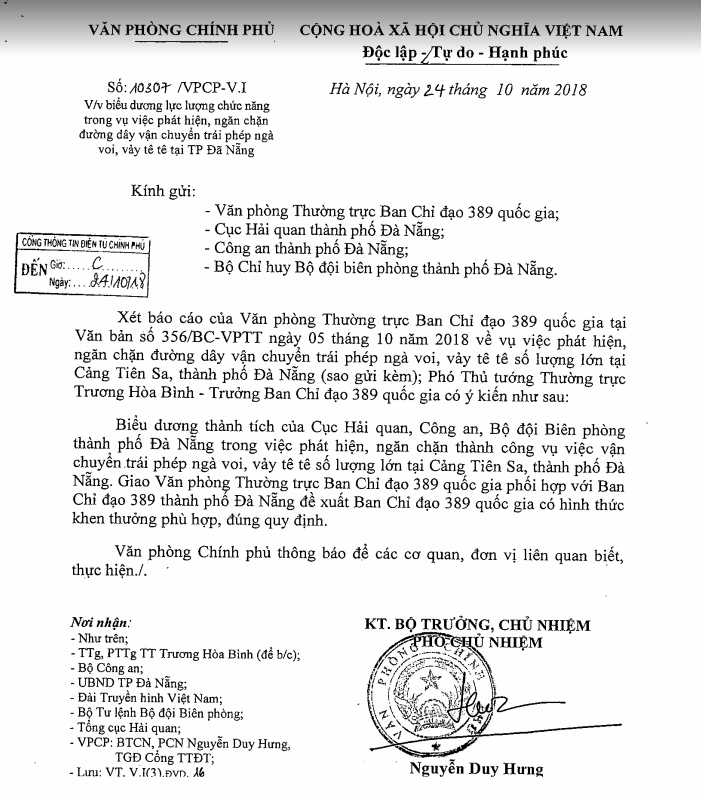 Biểu dương lực lượng ngăn chặn vận chuyển trái phép ngà voi, vảy tê tê