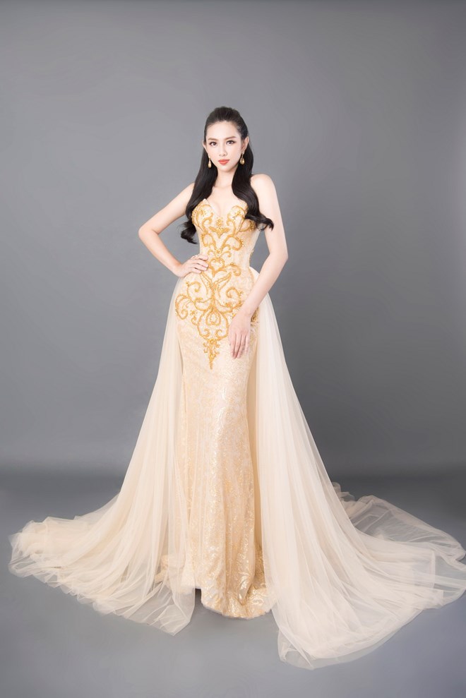 Hoa hậu Quốc tế 2018 Hé lộ đầm dạ hội đẹp mê hoặc của Thùy Tiên