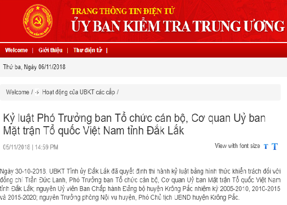 Kỷ luật Phó Trưởng ban Tổ chức cán bộ, Cơ quan Ủy ban MTTQ Việt Nam tỉnh Đắk Lắk