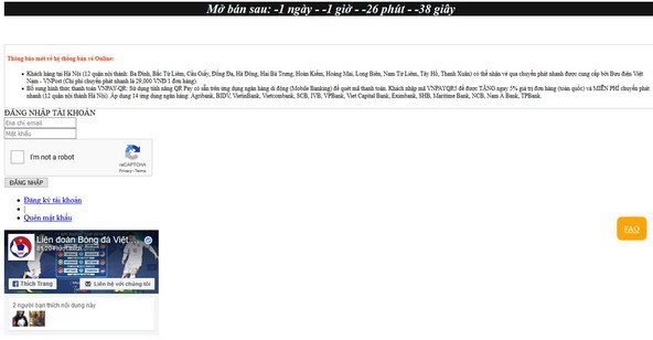Trang web bán vé trực tuyến của VFF “sập” ngay khi vừa mở bán