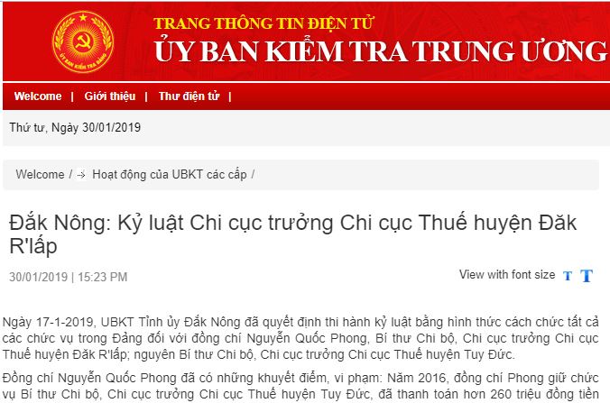 Chiếm dụng công quỹ, Chi cục trưởng Chi cục Thuế bị cách tất cả chức vụ trong Đảng