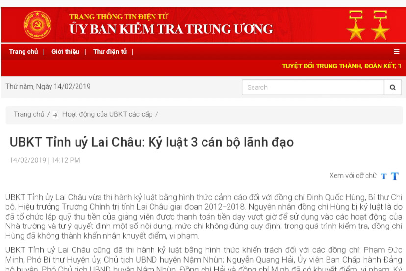 Thu chi không đúng quy định, Hiệu trưởng trường chính trị tỉnh Lai Châu bị kỷ luật