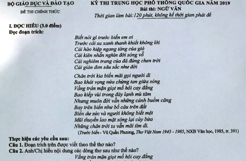 Đáp án môn Ngữ văn kỳ thi THPT quốc gia năm 2019