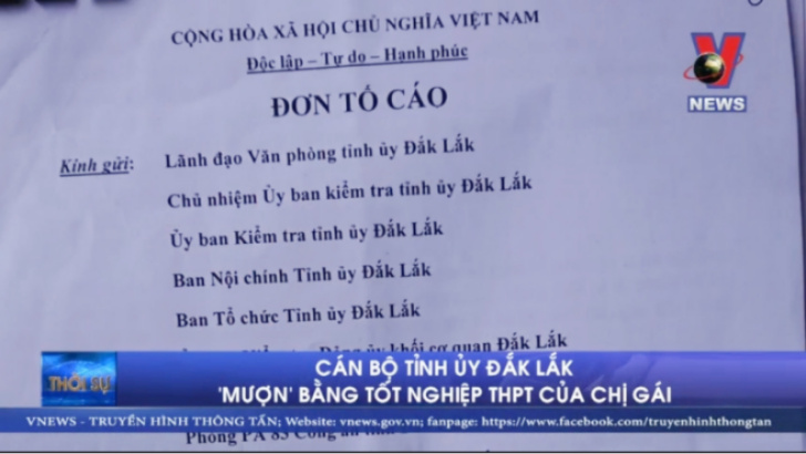 Cán bộ Tỉnh ủy Đắk Lắk mượn bằng tốt nghiệp THPT của chị gái