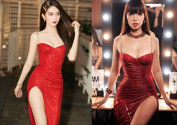 Ngọc Trinh đụng hàng váy cúp ngực, xẻ tà cao ngất với Hà Anh Ai gợi cảm hơn