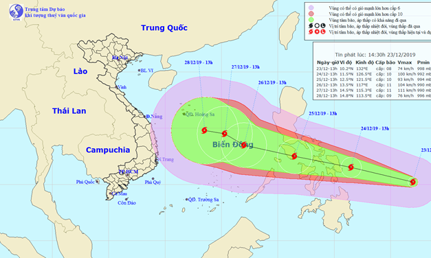 Xuất hiện bão Phanfone gần biển đông mạnh cấp 11