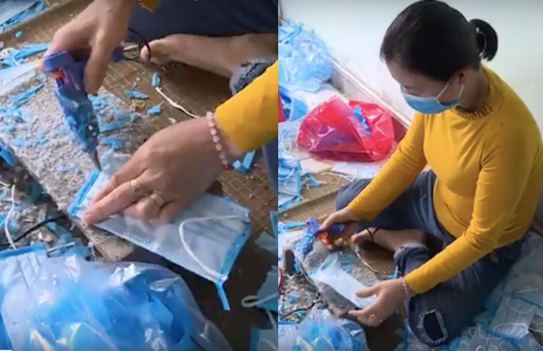 Nghi vấn khẩu trang đã qua sử dụng sản xuất dưới nền nhà bằng súng bắn keo