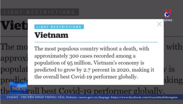 Quốc tế tiếp tục đánh giá cao cuộc chiến chống COVID-19 của Việt Nam