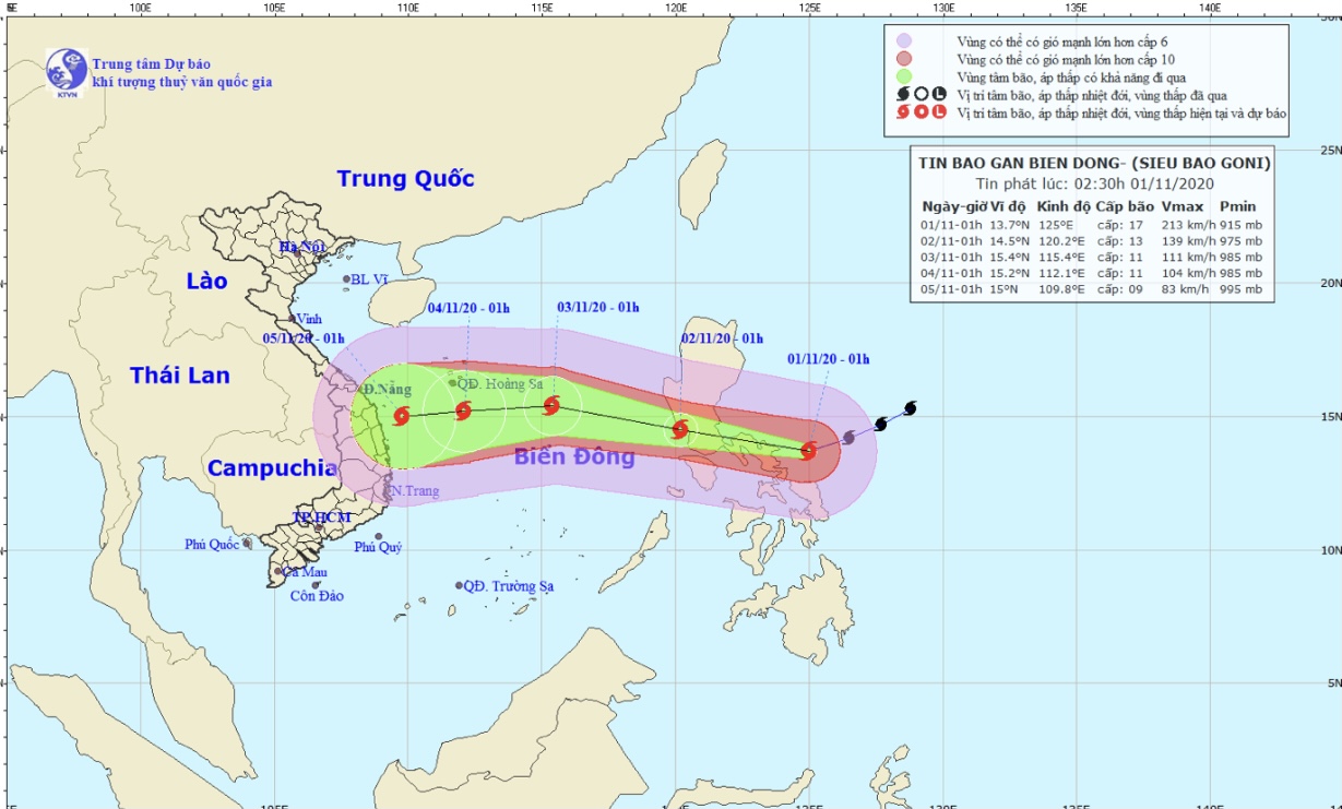 Siêu bão Goni tăng tốc, đang tiến gần biển Đông