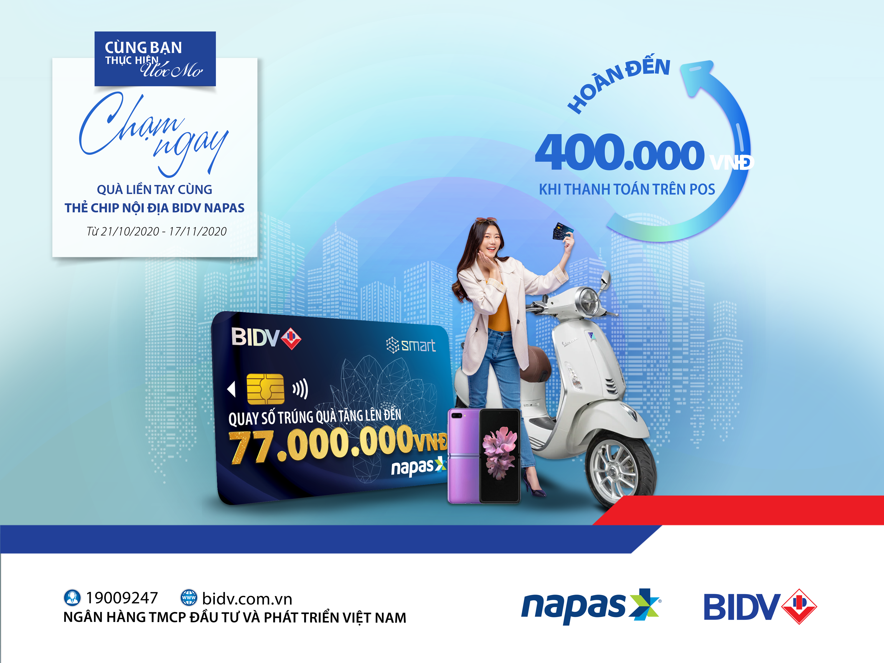 Cơ hội trúng Vespa Primavera cùng thẻ chip nội địa BIDV Smart