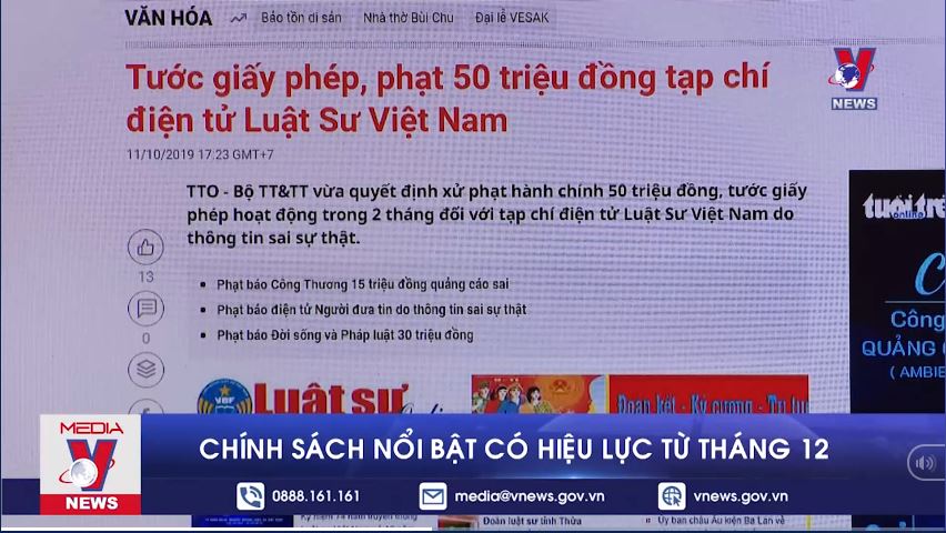 Chính sách nổi bật có hiệu lực từ tháng 12