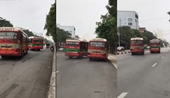 Kinh hãi 2 xe buýt lạng lách, chèn nhau trên đường phố đông người