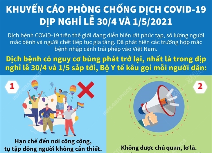 Khuyến cáo phòng chống dịch COVID-19 dịp nghỉ lễ 30 4 và 1 5 2021