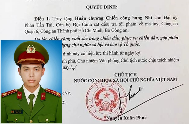 Chủ tịch nước truy tặng Huân chương Chiến công hạng Nhì cho Đại úy công an hy sinh khi làm nhiệm vụ