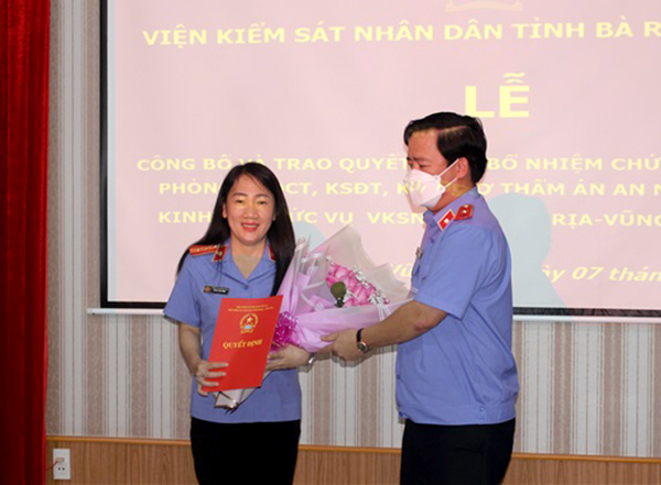 Bổ nhiệm Phó trưởng Phòng 1 VKSND tỉnh Bà Rịa - Vũng Tàu