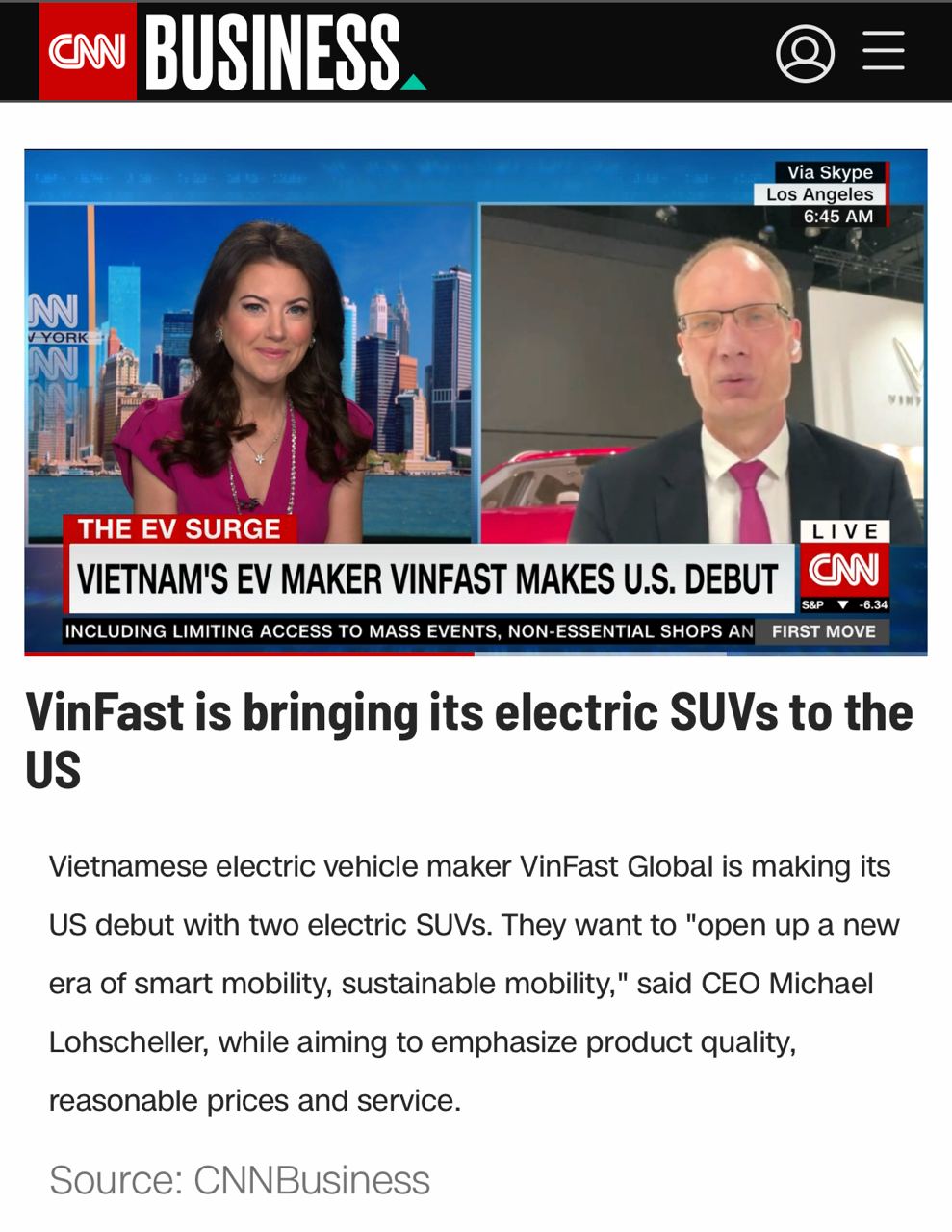 Báo Mỹ Sự có mặt của VinFast là tin tốt cho ngành công nghiệp ô tô của California