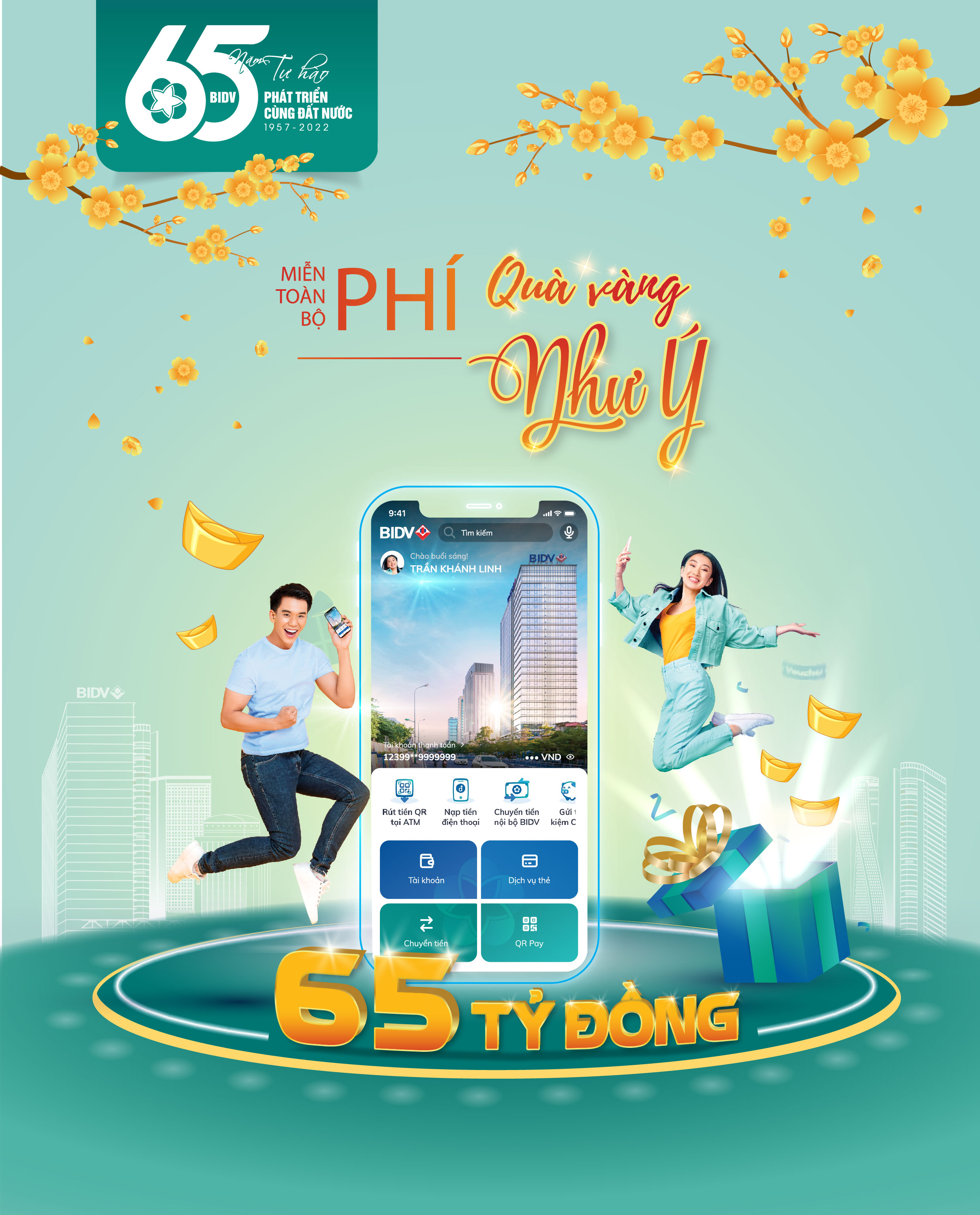 Hưởng ứng chiến lược Chuyển đổi số quốc gia, BIDV miễn toàn bộ phí trên kênh số, tri ân khách hàng nhân kỷ niệm 65 năm thành lập