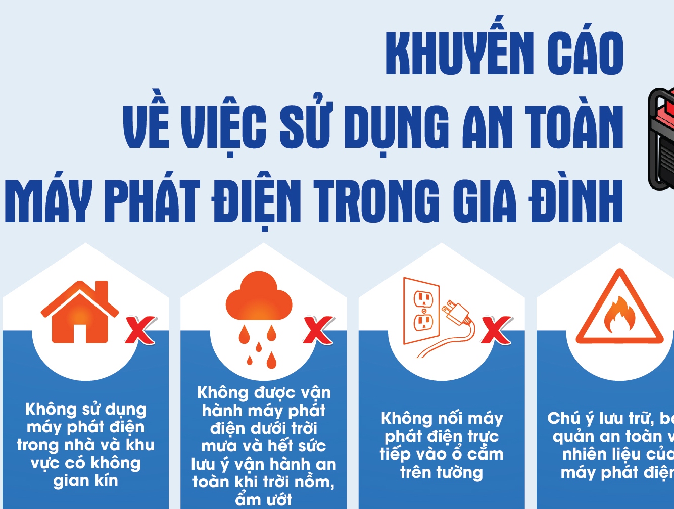 Khuyến cáo về việc sử dụng an toàn máy phát điện trong gia đình
