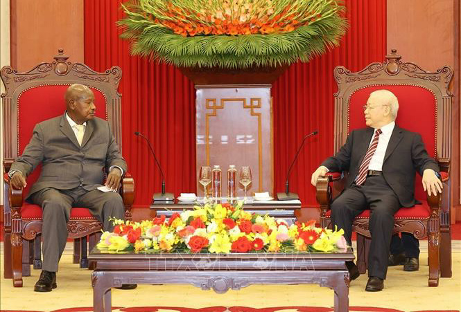 Tổng Bí thư Nguyễn Phú Trọng tiếp Tổng thống Cộng hòa Uganda Yoweri Kaguta Museveni