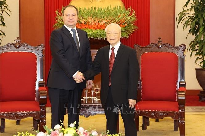 Tổng Bí thư Nguyễn Phú Trọng tiếp Thủ tướng Belarus Roman Golovchenko