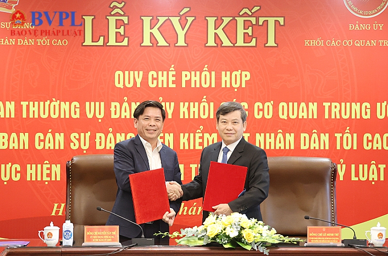 Ban Thường vụ Đảng ủy Khối các cơ quan Trung ương và Ban cán sự đảng VKSND tối cao ký Quy chế phối hợp