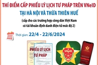 Thí điểm cấp Phiếu Lý lịch Tư pháp trên VNeID tại Hà Nội và Thừa Thiên - Huế