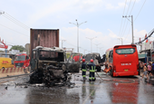 Hiện trường vụ tai nạn liên hoàn khiến nhiều người bị thương ở Bình Phước