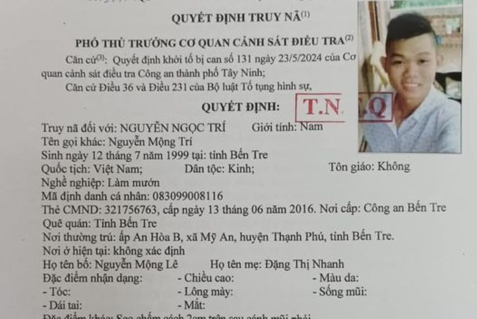 Truy nã toàn quốc kẻ sử dụng tài liệu giả của cơ quan tổ chức