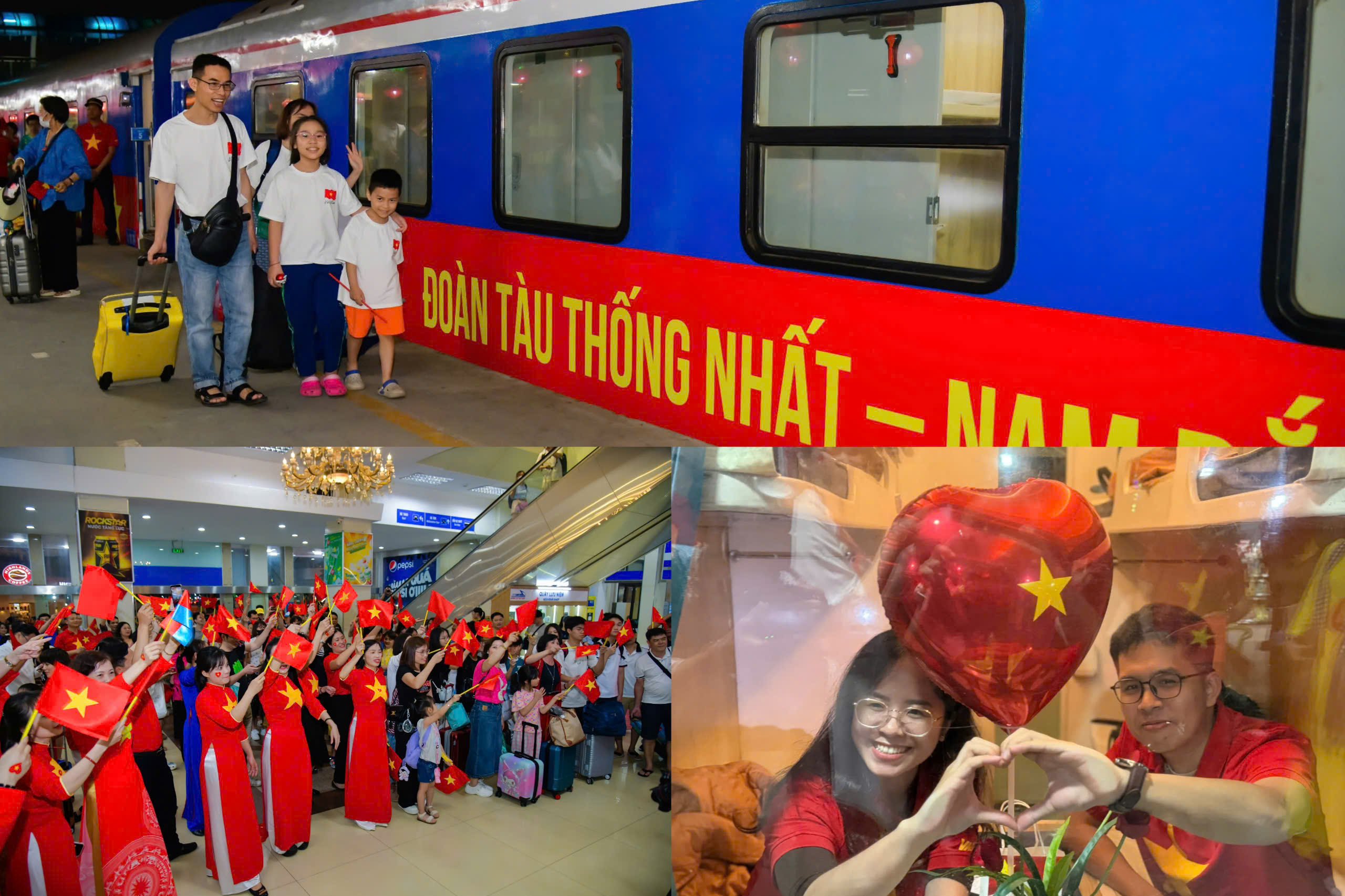 Đoàn tàu Thống Nhất khởi hành trong sắc đỏ