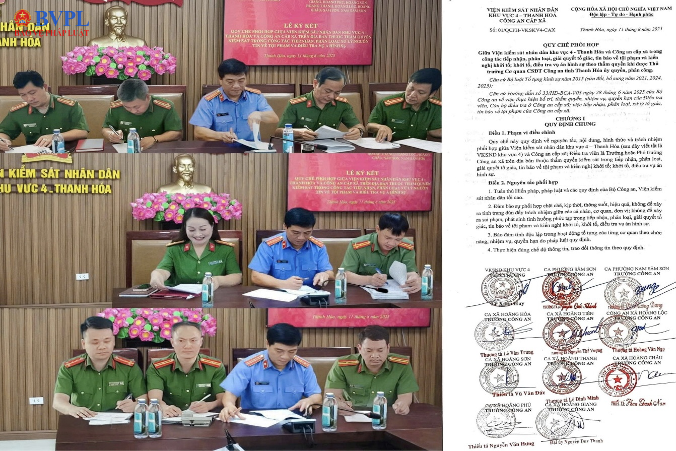 VKSND khu vực 4, tỉnh Thanh Hóa ký Quy chế phối hợp với Công an xã, phường