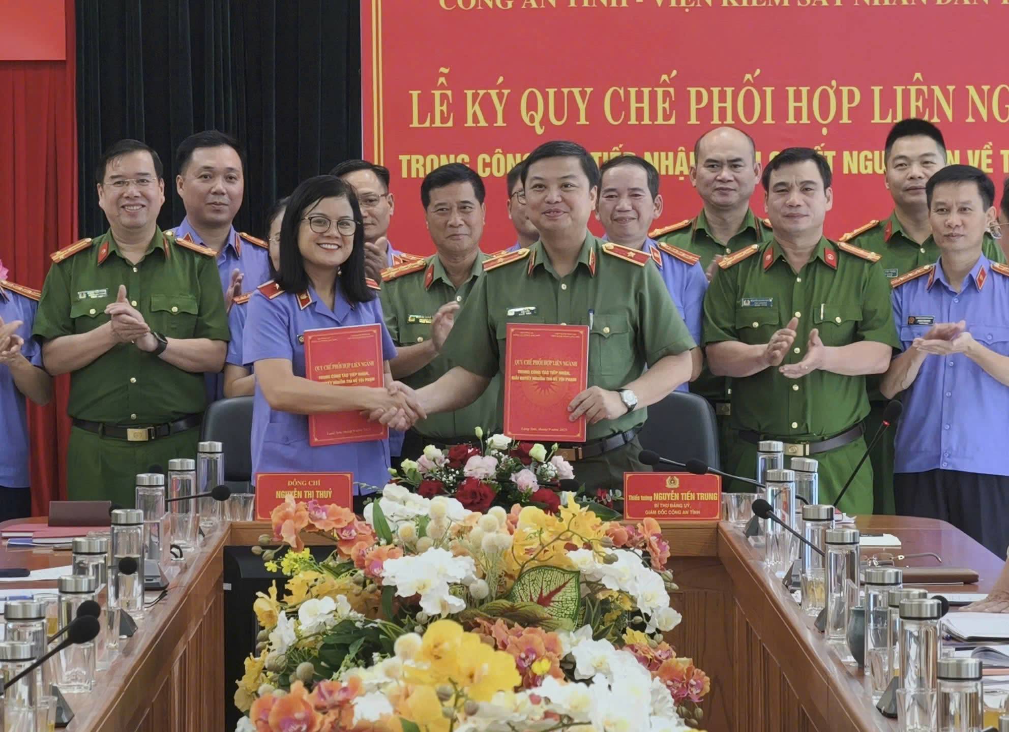 VKSND tỉnh Lạng Sơn và Công an cùng cấp ký kết Quy chế phối hợp trong tiếp nhận, giải quyết nguồn tin về tội phạm