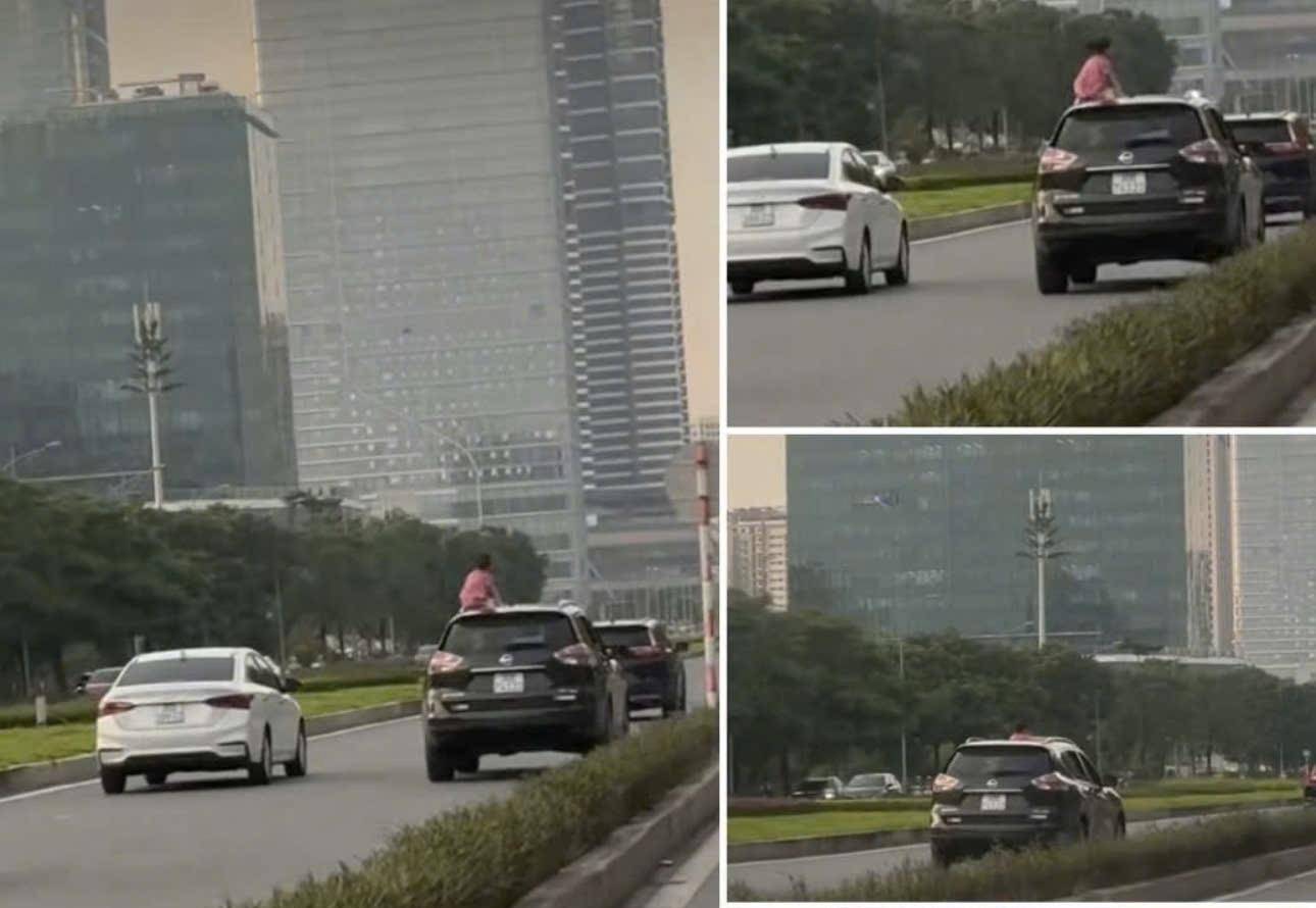 Phạt 5 triệu đồng và trừ điểm giấy phép lái xe nữ tài xế chở người trên nóc xe