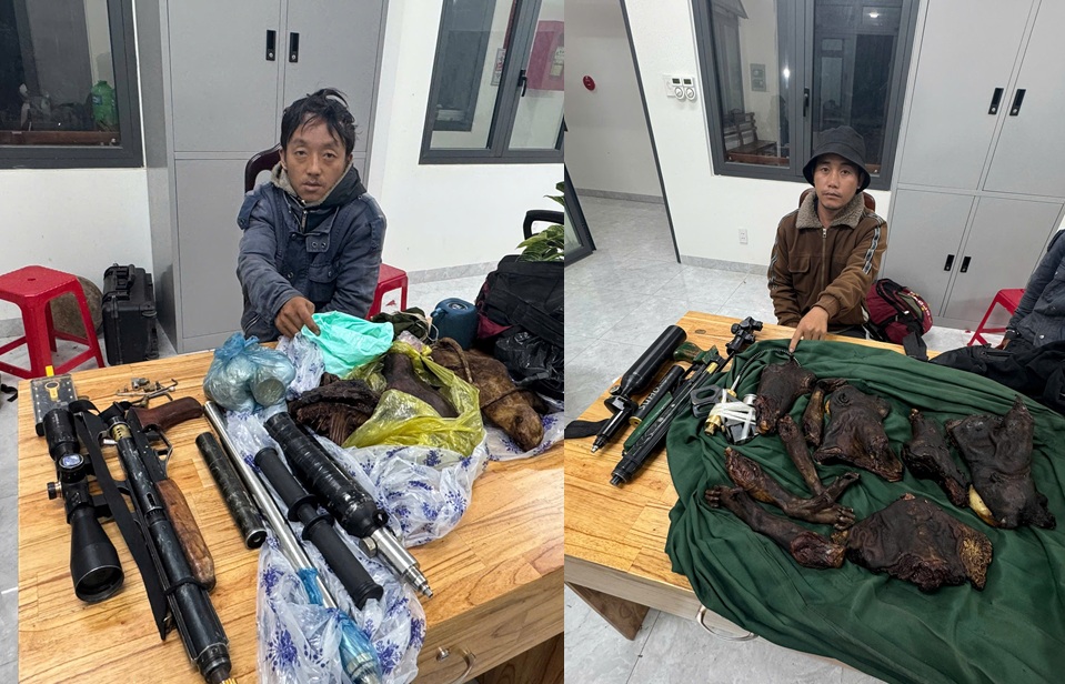 Phát hiện hai thợ săn mang súng nén hơi săn động vật hoang dã