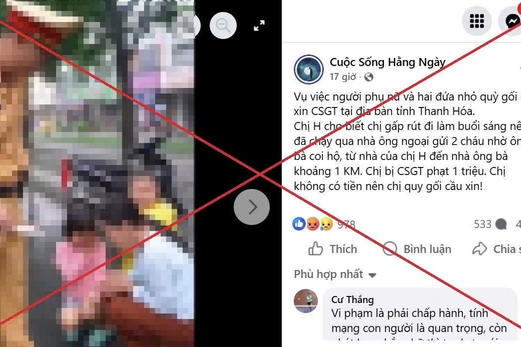 Bác thông tin “Người phụ nữ và hai đứa nhỏ quỳ gối cầu xin CSGT tại Thanh Hoá”