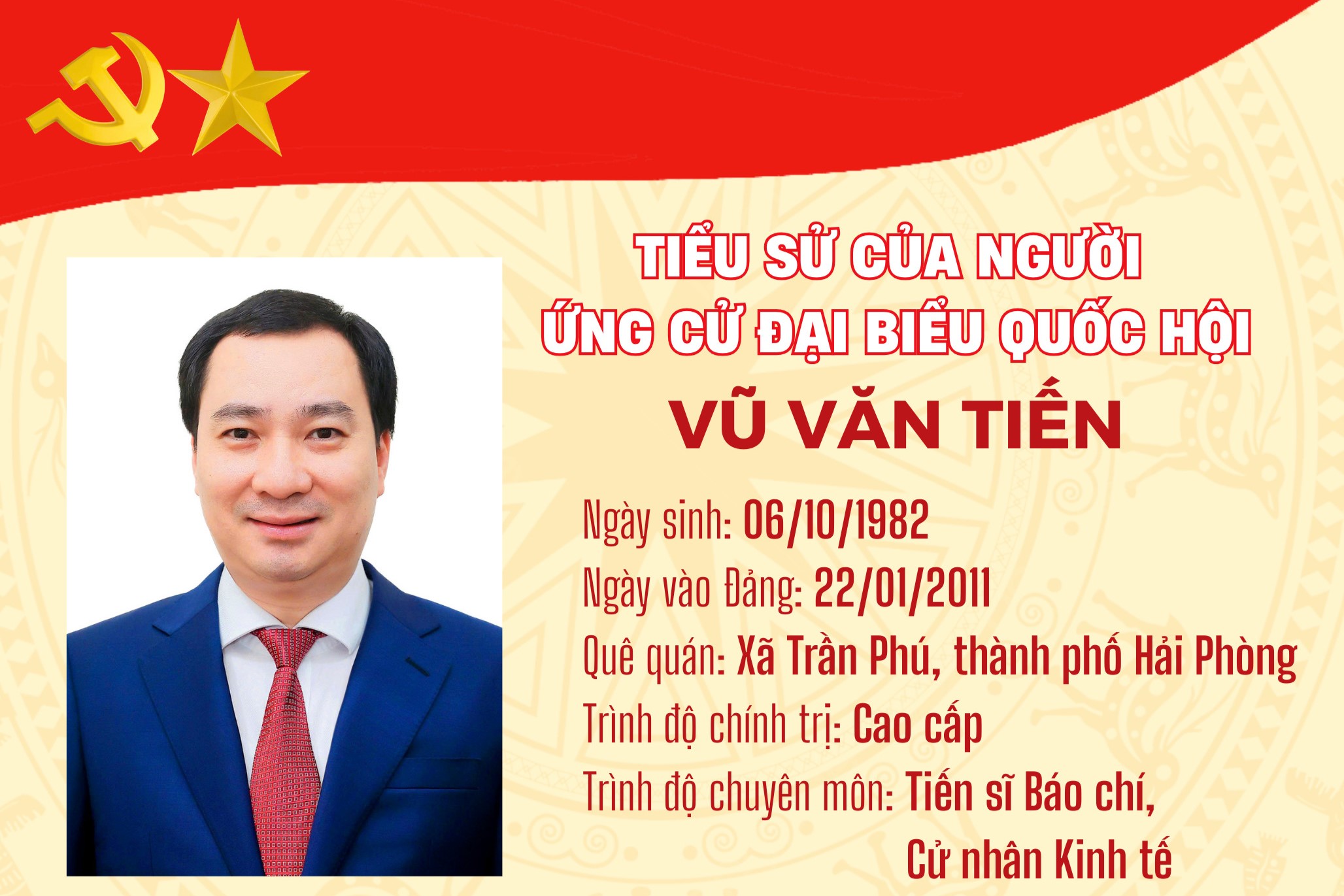 Đồng chí Vũ Văn Tiến ứng cử đại biểu Quốc hội tại Đơn vị bầu cử số 6, TP Hải Phòng