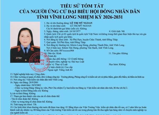 Đồng chí Lê Thị Mỹ Ngoan được giới thiệu ứng cử Đại biểu HĐND tỉnh Vĩnh Long