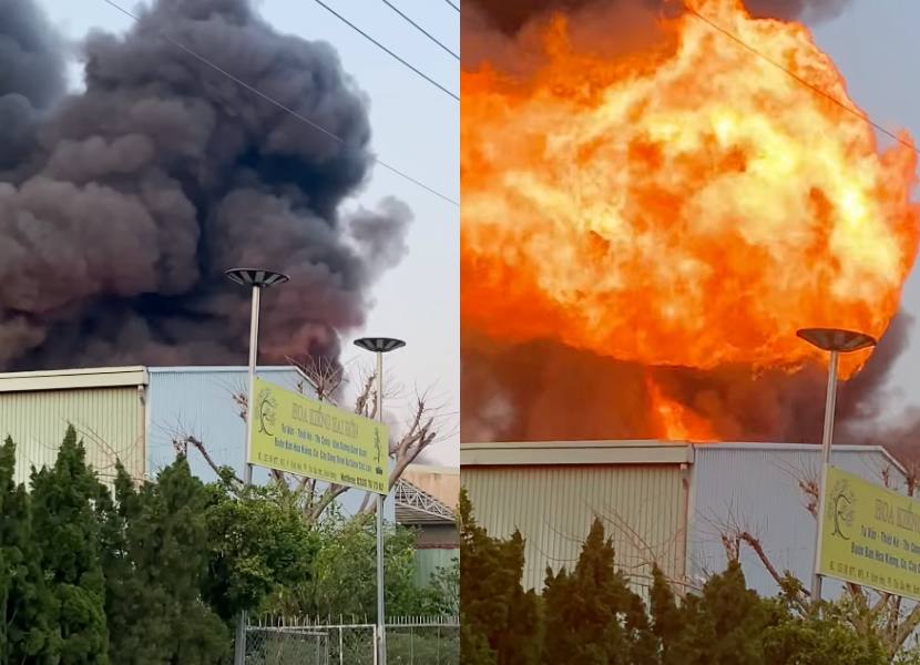 Cháy lớn tại kho hóa chất, quả cầu lửa liên tục bùng lên kèm tiếng nổ lớn