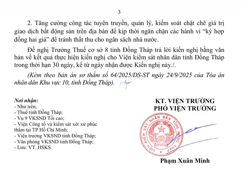 Phát hiện dấu hiệu “hợp đồng hai giá”, VKSND tỉnh Đồng Tháp kiến nghị truy thu thuế để bảo vệ lợi ích công
