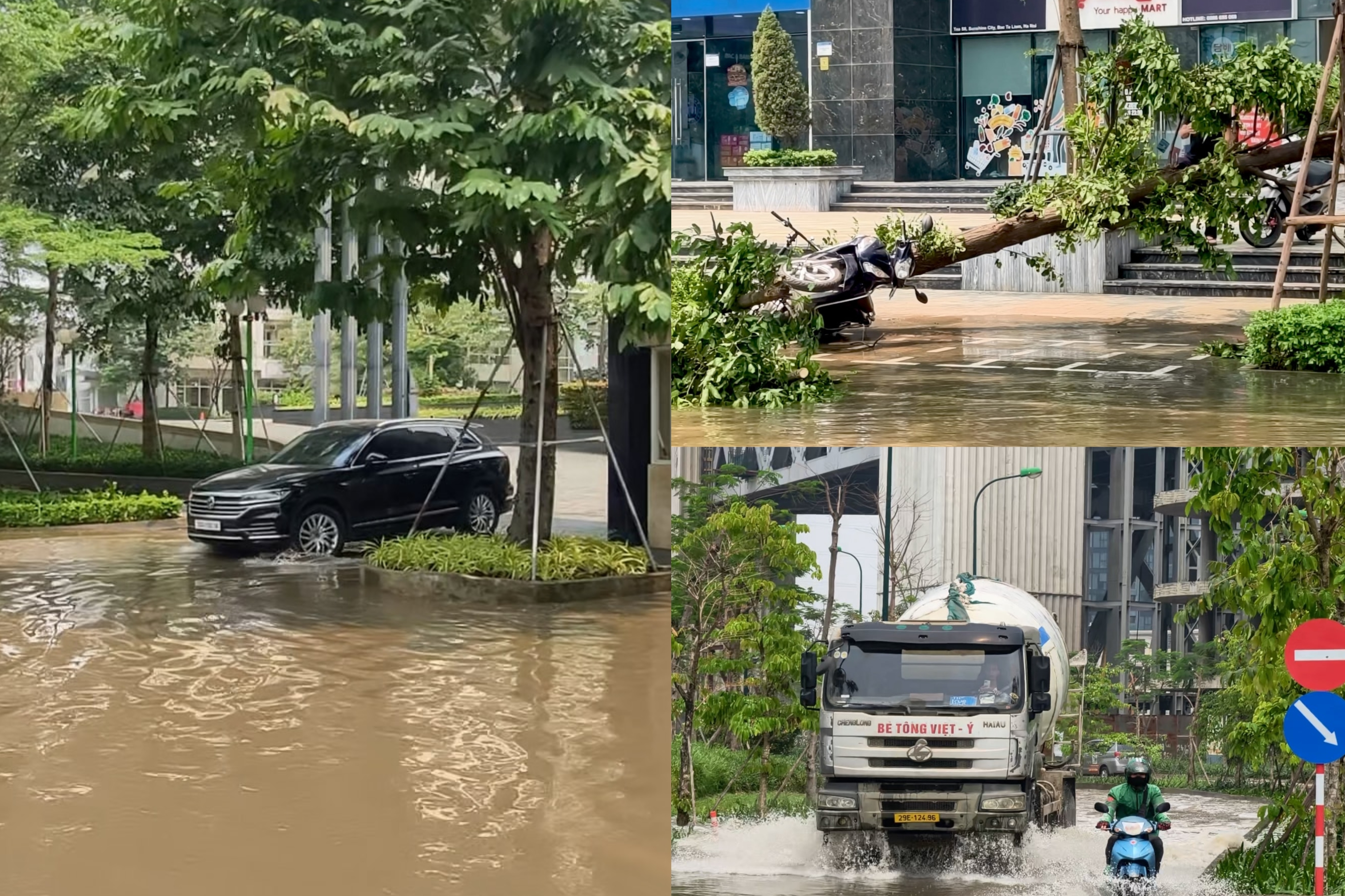 Cơn mưa to trong đêm khiến nhiều tuyến phố tại Hà Nội ngập sâu