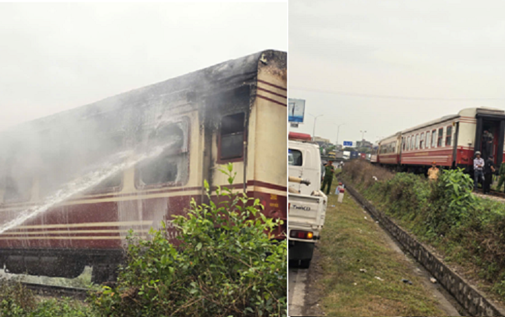 Cháy 2 toa tàu khách khi đang di chuyển từ Hải Phòng đi Hà Nội