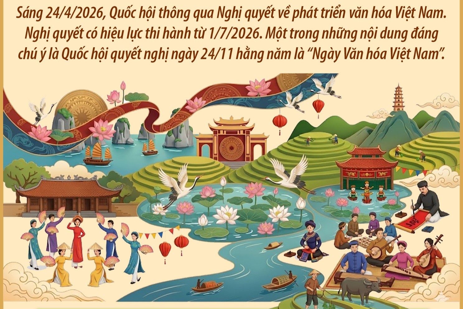 Quốc hội quyết nghị ngày 24 11 hằng năm là Ngày Văn hóa Việt Nam