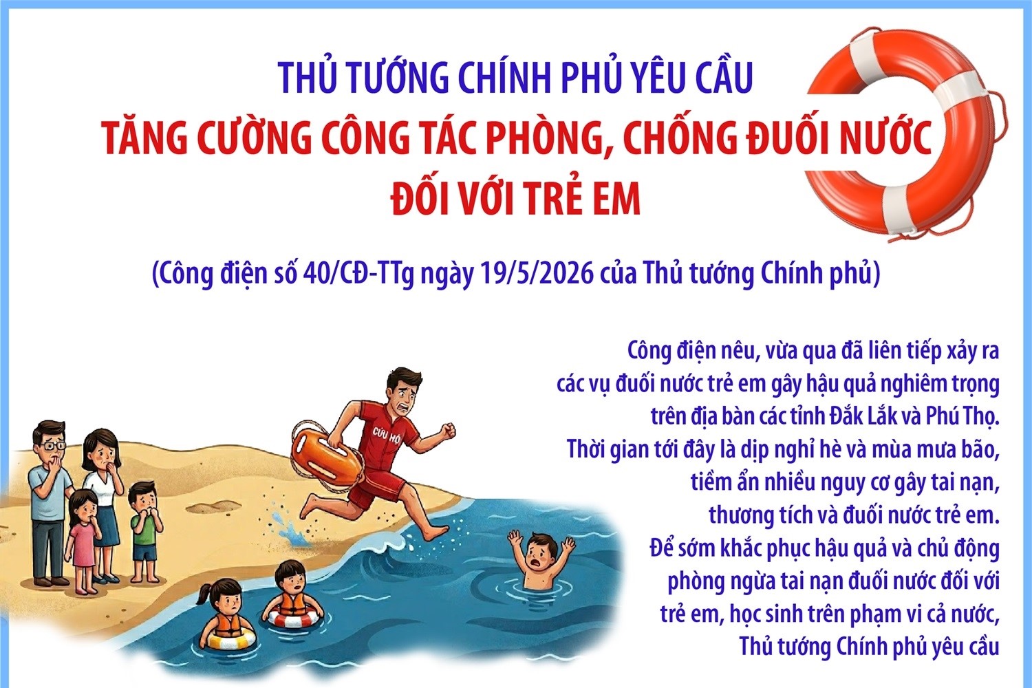 Thủ tướng Chính phủ yêu cầu tăng cường công tác phòng, chống đuối nước đối với trẻ em