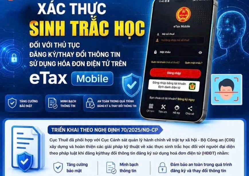 Xác thực sinh trắc học khi đăng ký hóa đơn điện tử đối với người đại diện pháp luật