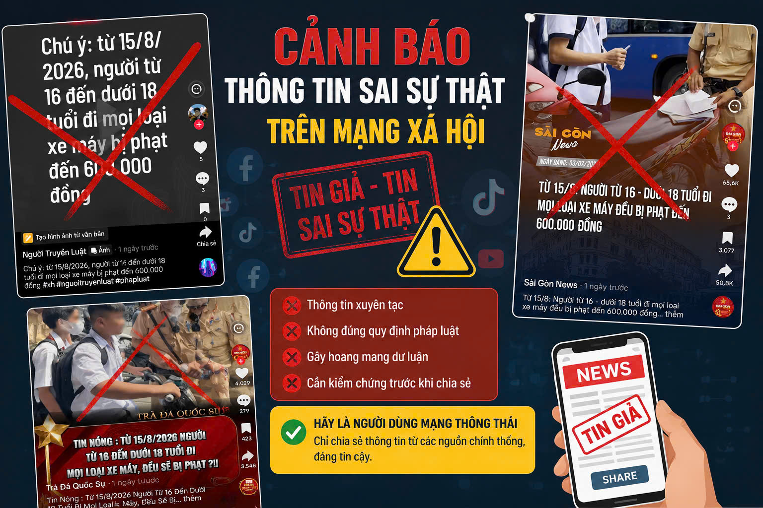 Thông tin người từ 16 tuổi đến dưới 18 tuổi đi mọi loại xe máy đều bị phạt là không chính xác